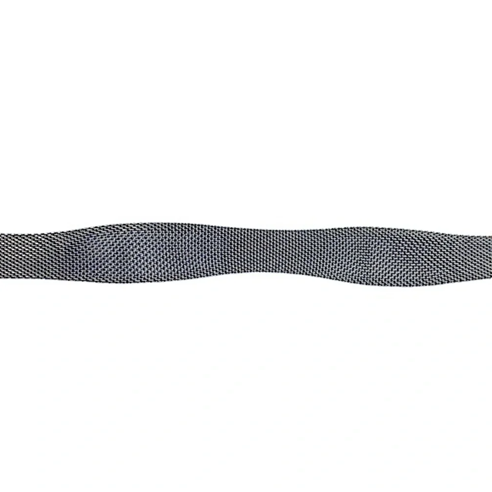 Vintage 80s Silver Scalloped Edge Woven Metal Belt Black Leather & Silver Buckle
